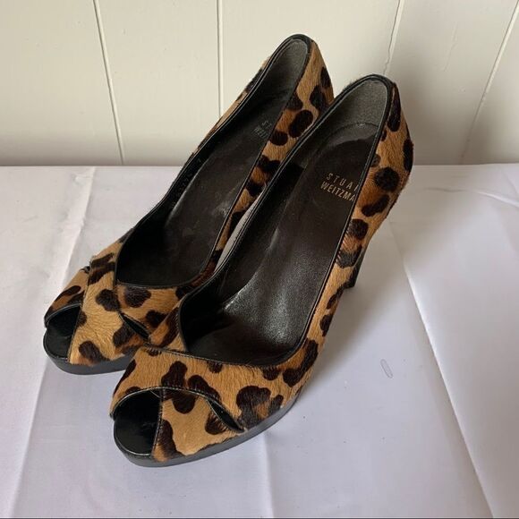 Stuart Weitzman Leopard Print Pumps Peep Toe - Picture 3 of 11